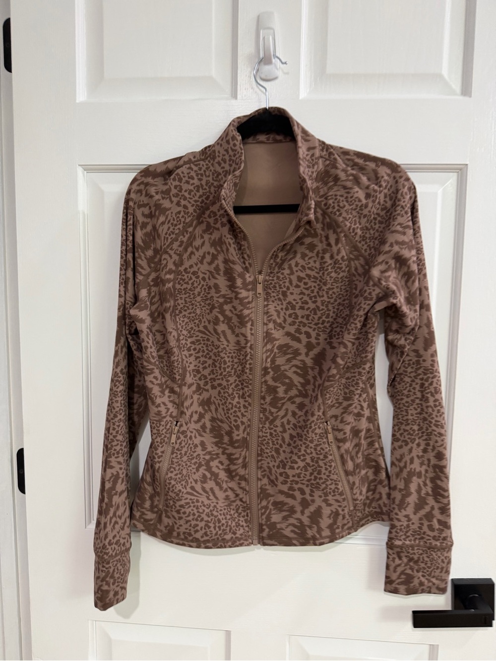 Source Unknown Brown Taupe Animal-Print Track Jacket